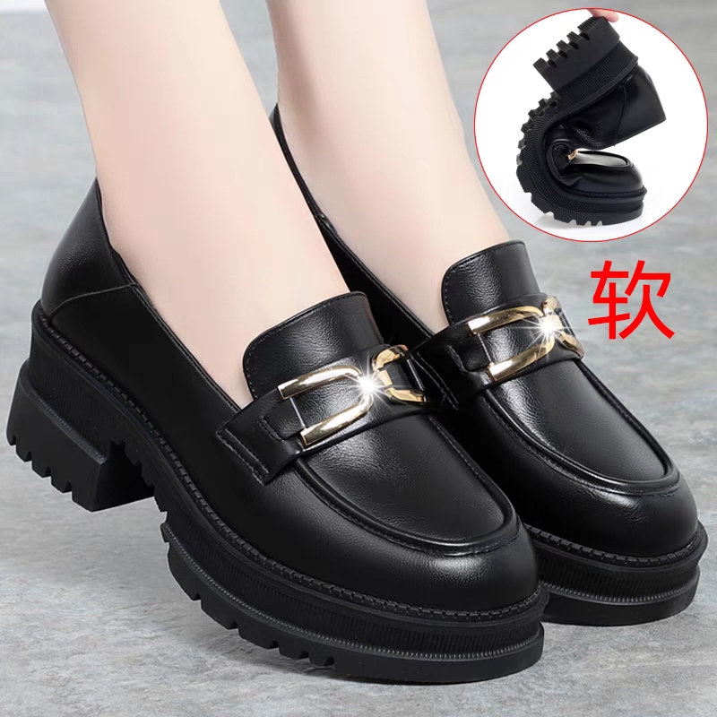 断码清仓品牌真皮单鞋女2025春秋新款皮鞋女厚底英伦风乐福鞋子