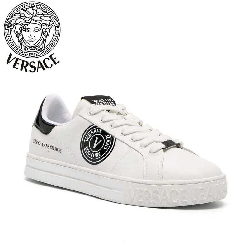 Подлинные кожаные кроссовки топ-лонг Versace VJC мужские низкие повседневные туфли мужские ботинки мода новая модель