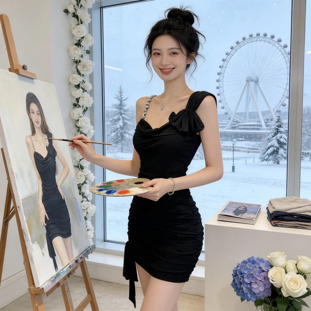 夏季性感修身显瘦褶皱吊带连衣裙图片