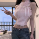 纯欲蝴蝶结粉色皮草挂脖小背心女秋冬修身 设计感辣妹短款 上衣内搭
