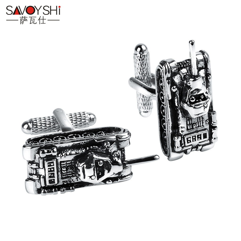 萨瓦仕复古坦克袖扣军事战争男士法式衬衣袖钉女高档西装衬衫纽扣