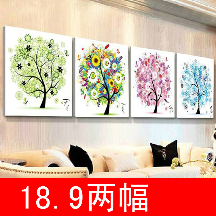 四季发财树客厅贴钻画十字绣