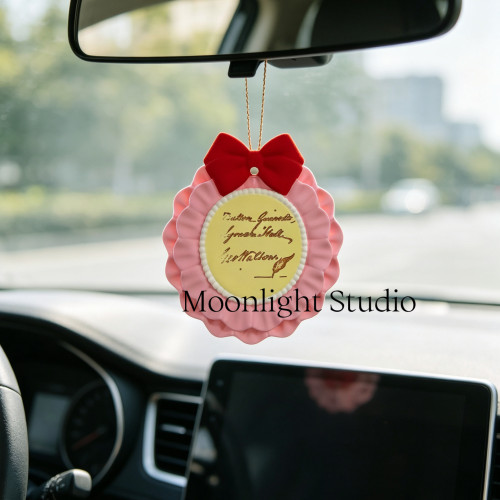 Moonlight手作蝴蝶结英文挂牌后视镜车载香薰扩香石装饰摆件