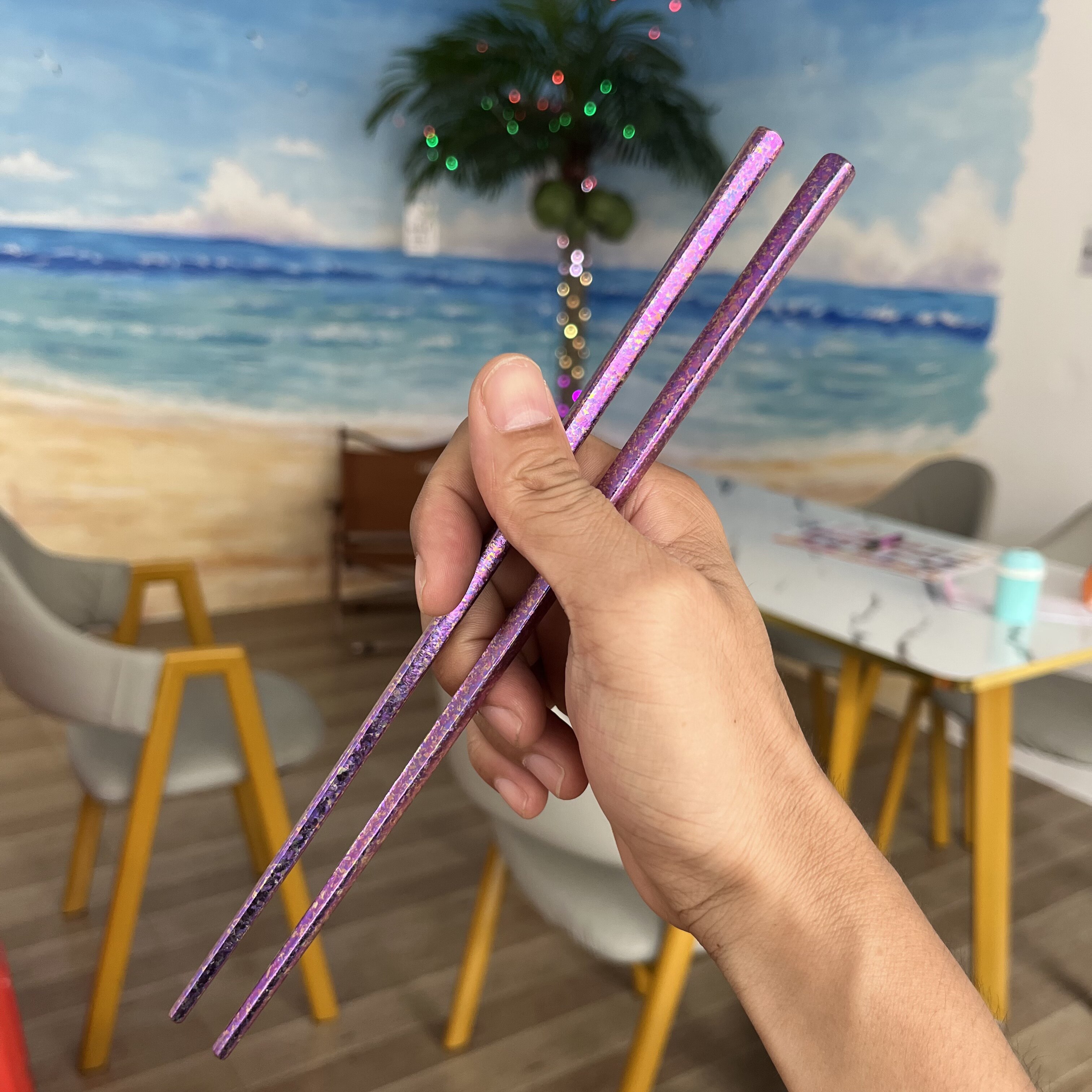 免费刻字定制纯钛冰花结晶筷彩花