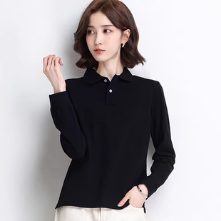 上衣上衣 正品 女士长袖 polo衫 春秋纯棉翻领t恤工作服文化衫