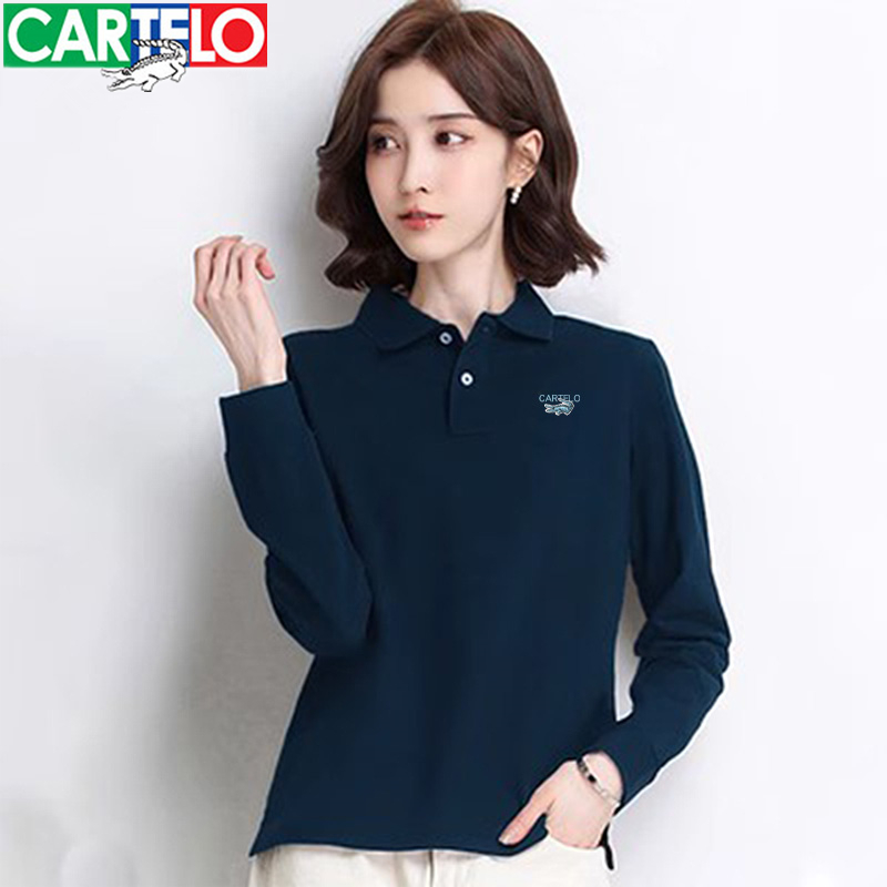 卡帝乐鳄鱼POLO衫女长袖t恤秋季纯棉宽松大码运动翻领休闲上衣潮