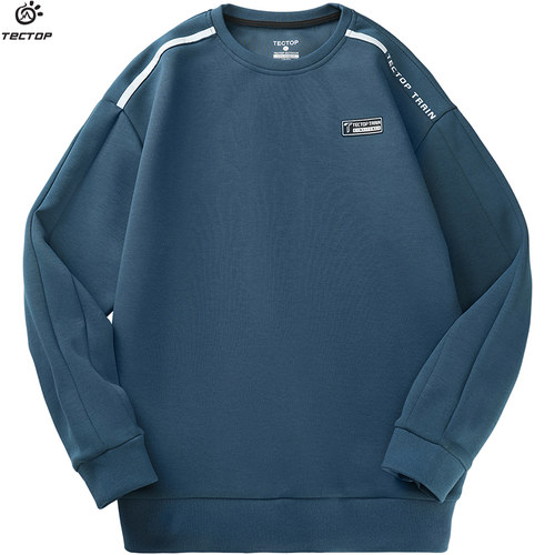 TECTOP探拓户外新款春秋款长袖套头圆领卫衣男士款黑色运动休闲衣