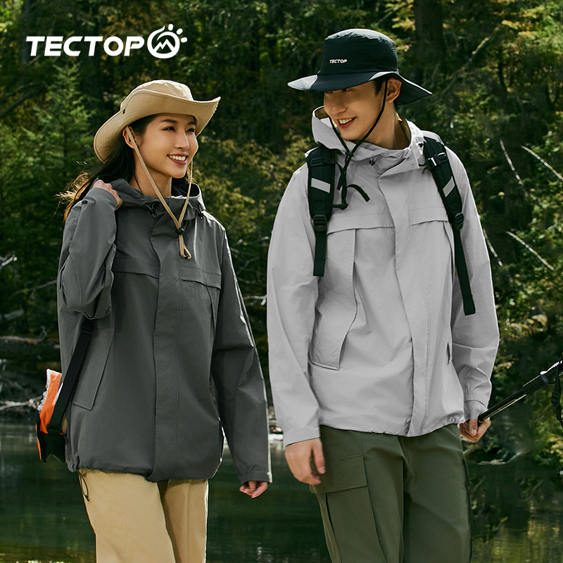 探拓户外2024新款春夏季弹力透气运动风衣男女士款休闲衣黑色外套