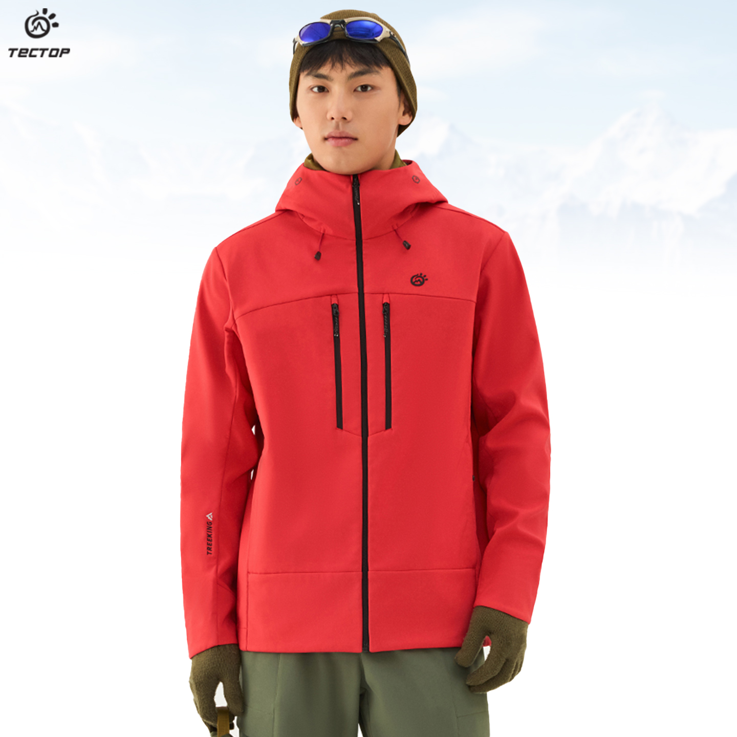 探拓户外秋冬防风保暖连帽软壳衣男士款徒步登山运动休闲冲锋外套