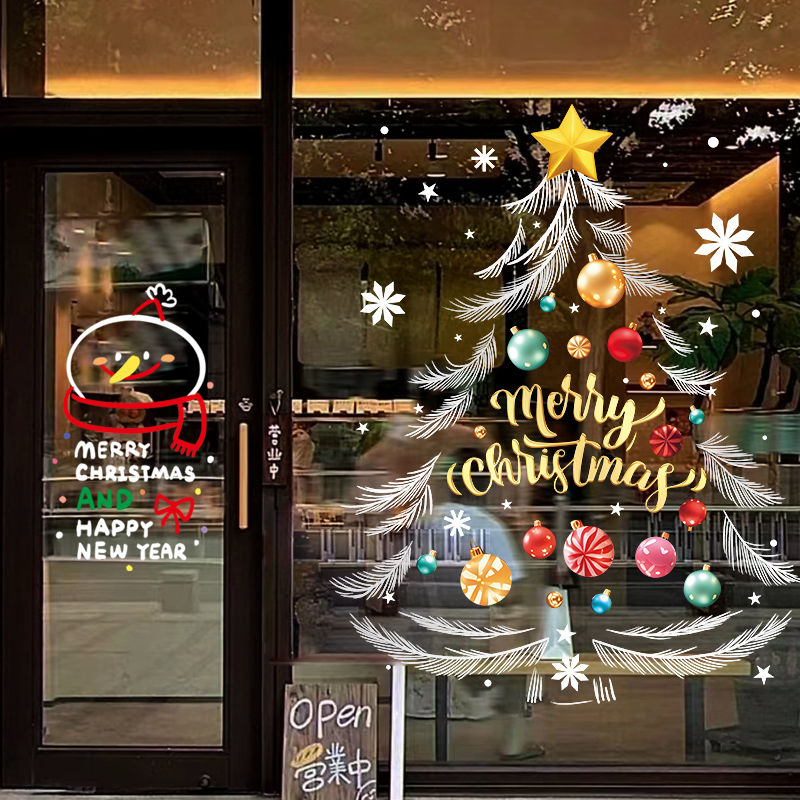 圣诞小雪人氛围静电窗花贴圣诞节装饰橱窗玻璃门贴纸店铺场景布置