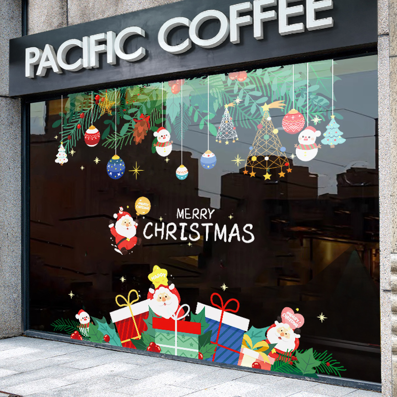 圣诞节装饰品场景布置窗贴节日主题活动装扮橱窗静电玻璃贴门贴纸