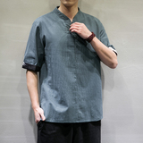夏季风男装盘扣短袖男T恤民族风棉上衣6008-1/T061/，男装T恤，电商A008