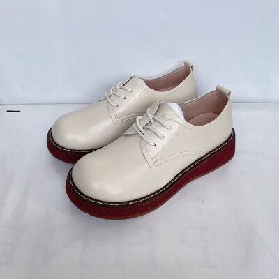 平底小皮鞋女英伦风系带厚底单鞋