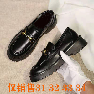 小码女鞋313233春秋新款百搭袜子鞋jk厚底34码乐福鞋英伦风小皮鞋