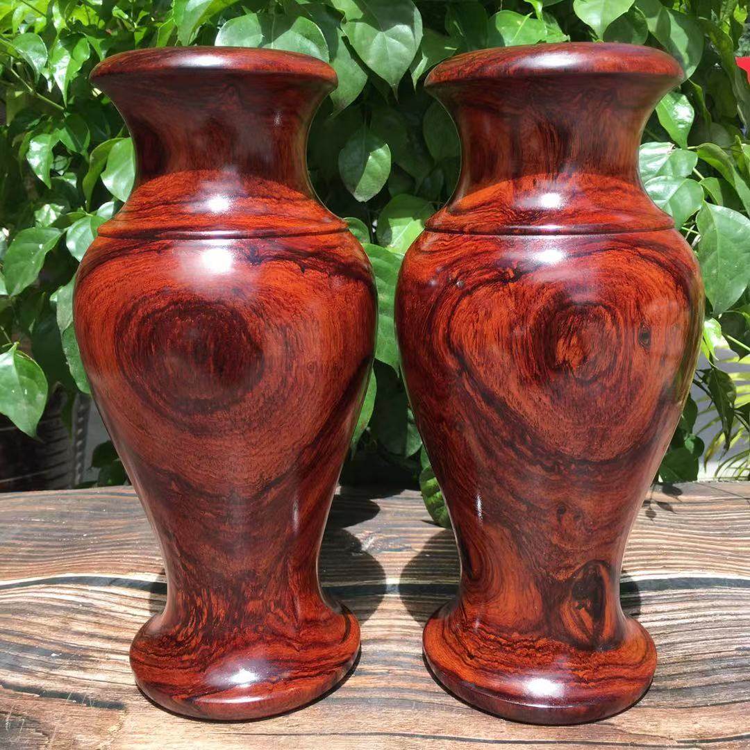 红木花瓶缅甸酸枝木仿古花瓶客厅中式摆件鬼眼山水纹整实木插花瓶