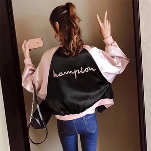 字母刺绣蝙蝠袖棒球服女2022春秋新款宽松网红学院风飞行员夹克潮
