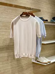 【13800 Lp Edition】Tencel Lyocell Mulberry Silk Blend Summer Men's Crew Neck Knitted Short Sleeve T-Shirt