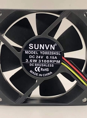 SUNVN 8025含油三线测速 80*80*25MM 8CM 5V 12V 24V静音散热风扇