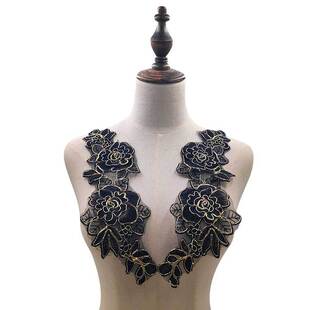 黑色刺绣对花水溶欧根纱底布DIY服装辅料贴花衣服装饰配饰品手工