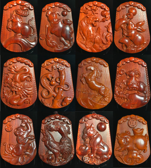 非洲小叶紫檀鼠牛虎兔龙蛇马羊猴鸡狗猪十二生肖属相木雕吊坠挂件