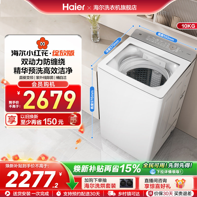 海尔小红花波轮双动力精华洗10kg大容量家用全自动洗衣机73M