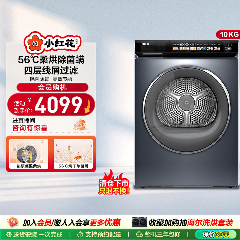 海尔小红花烘干衣机家用10kg热泵干衣机全自动滚筒176Pro