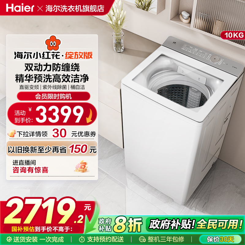 海尔小红花波轮双动力精华洗10kg大容量家用全自动洗衣机73M