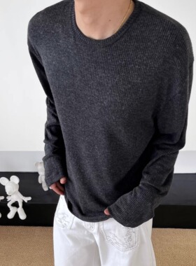 SWAG肌理条慵懒松弛老钱cleanfit针织衫秋季长袖内搭打底衫T恤男