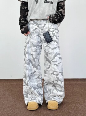 SWAG美式高街迷彩工装裤男潮牌宽松直筒休闲A字型阔腿拖地长裤子