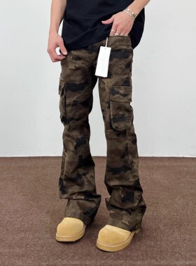 SWAG美式复古vibe多口袋微喇迷彩裤工装裤男潮牌百搭修身显瘦裤子