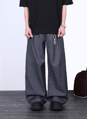 SWAG复古高级感灰色休闲微喇西裤男女直筒垂感弯刀cleanfit裤子