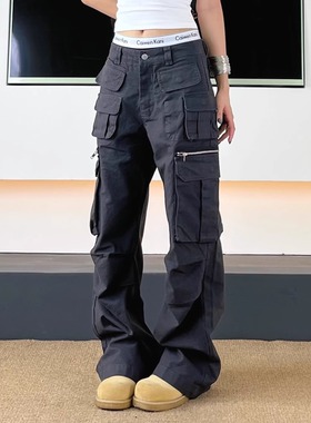 SWAG重磅小众口袋设计感机能拉链工装裤美式休闲直筒阔腿长裤男女