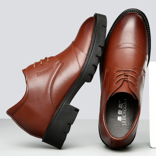 厚底内增高皮鞋男8cm真皮商务正装棕色休闲男鞋隐形增高新郎婚鞋