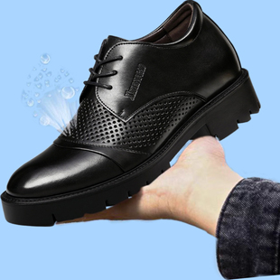 内增高洞洞鞋男10cm真皮夏季凉鞋8厘米商务正装休闲镂空厚底男鞋