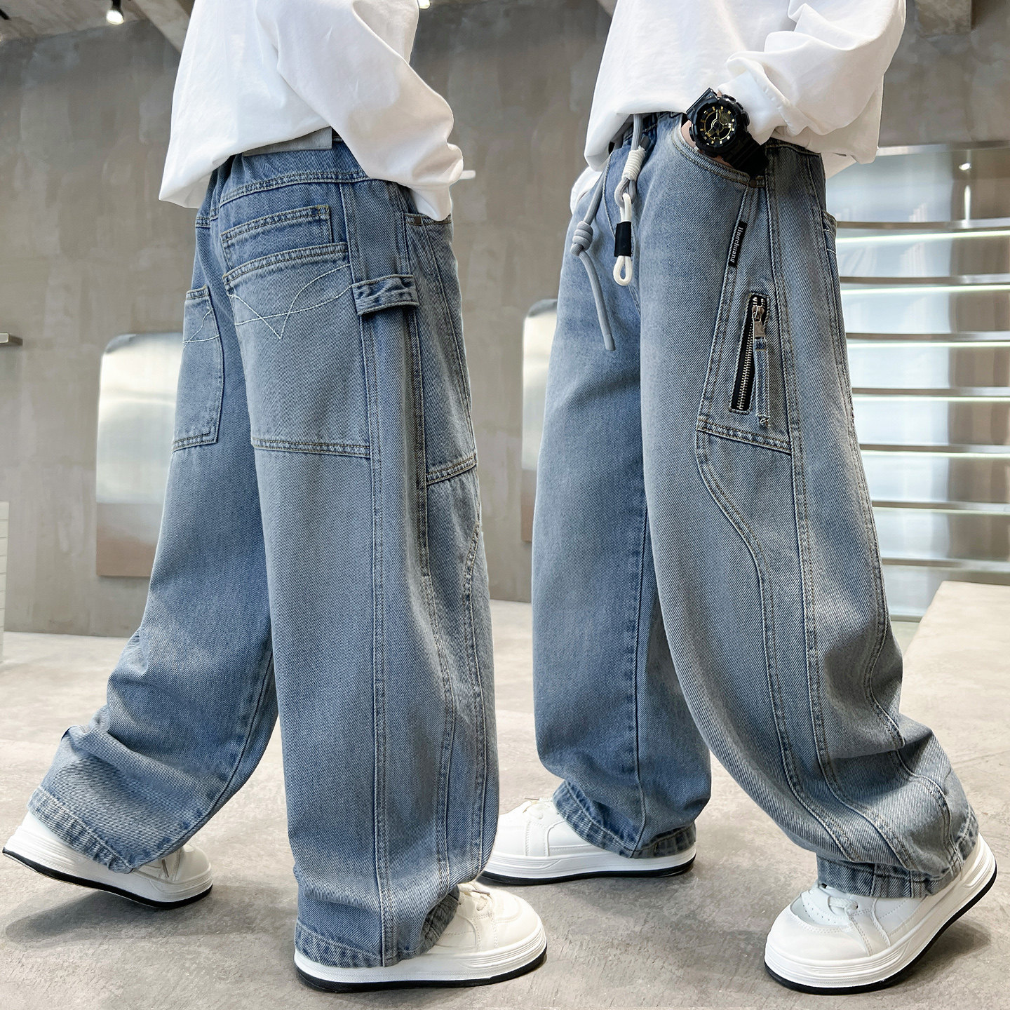 男童春季牛仔裤2025新款中大童宽松痞帅街头风潮酷长裤儿童休闲裤,童装/婴儿装/亲子装,儿童牛仔裤,淘宝优惠券,粉丝福利购,淘宝优惠卷