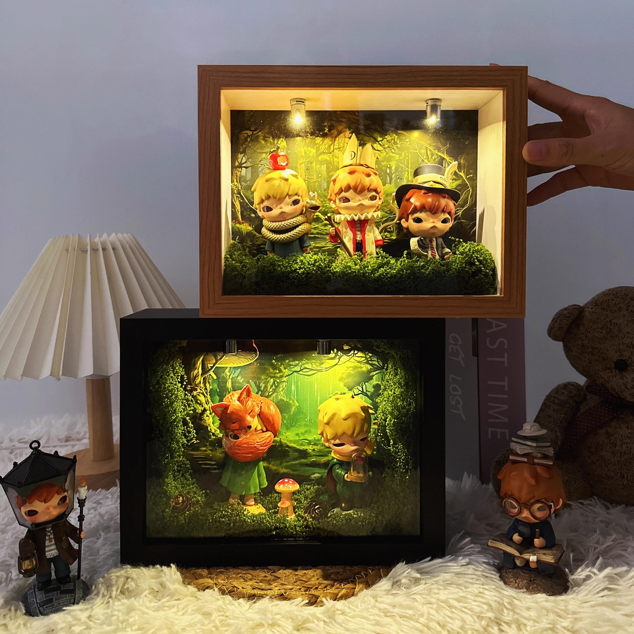 小野小王子盲盒收纳盒立体相框泡泡玛特手办diy造景灯光礼物摆件