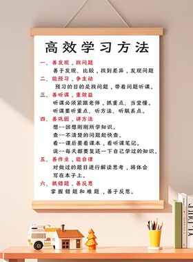 激励孩子学习挂画励志标语卷轴挂画书房卧室学校宿舍自律装饰墙贴