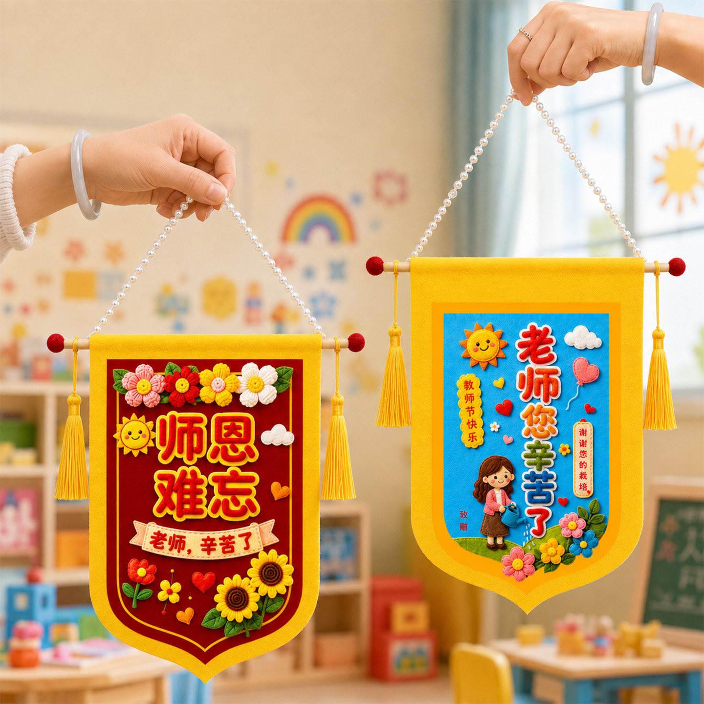 教师节贺卡礼物2026新款手工成品幼儿园感谢锦旗送女老师实用卡片
