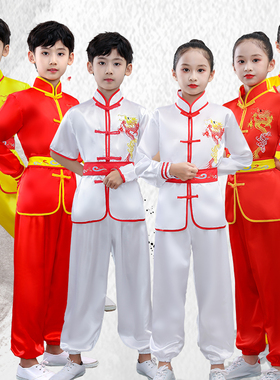 儿童武术服黄色白色武术表演服长短袖练功服训练男女演出中小学生