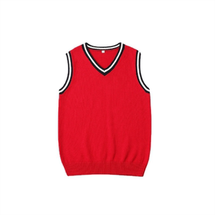 伊顿校服儿童大红色藏青白条针织背心男童春秋纯棉背心马甲园服