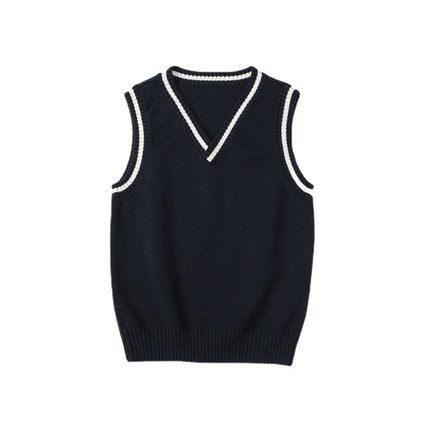 儿童毛衣马甲男童女童V领坎肩春秋冬枣红藏青墨绿小学生校服背心