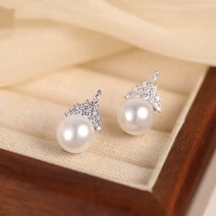 珍珠耳钉ESB409 13mm白色冰雪女王款