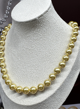 10mm金色珍珠元宝扣珍珠项链XLA303