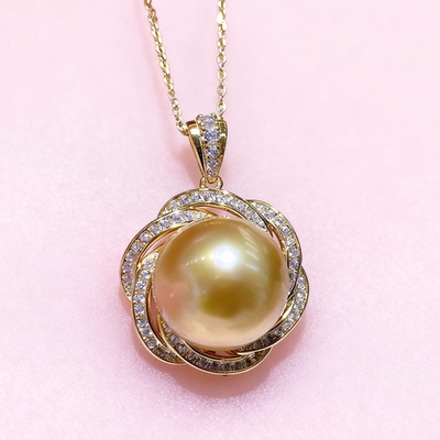 12-13mm金色花环款珍珠吊坠(送链子）DZB302