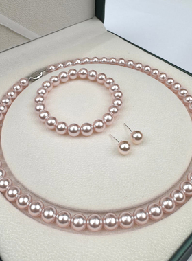 10-11mm樱花粉元宝扣珍珠项链赠手链耳钉TZB606