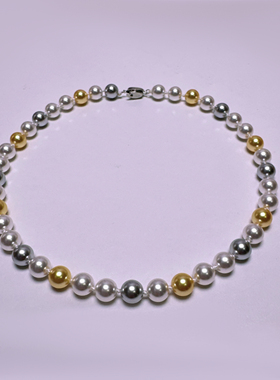 10-11mm莫兰迪混彩珍珠元宝扣项链XLA508