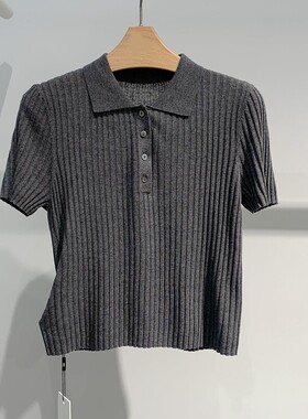 柜子同款2026年夏季女士经典百搭灰色POLO领短袖针织衫5F6232251