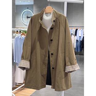 2026年早春新款女士经典复刻油画感棕色纯棉阔版风衣女装外套