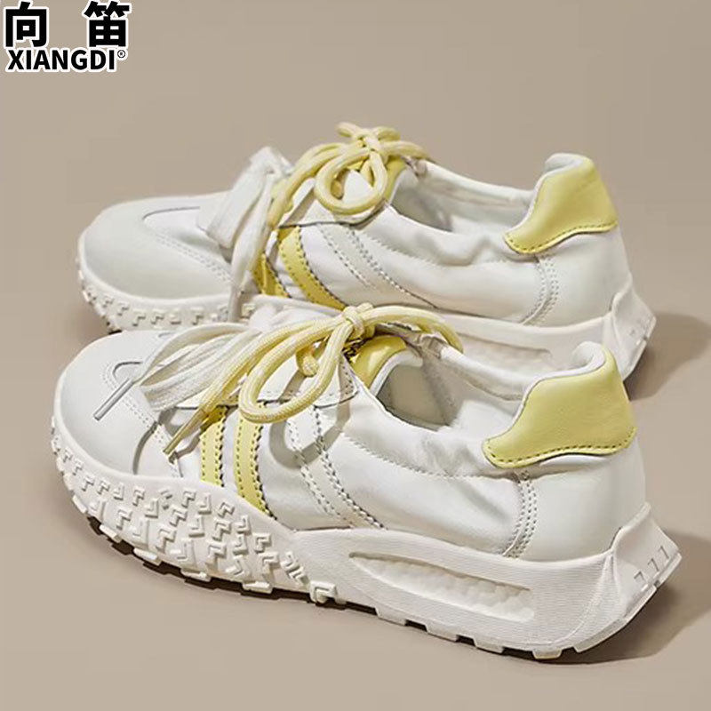 真皮华夫阿甘鞋子女鞋芭蕾德训鞋2026春季新款百搭厚底休闲运动鞋