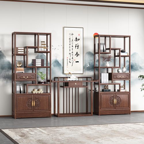 实木博古架新中式博古架条案玄关桌组合多宝阁博物架古玩架